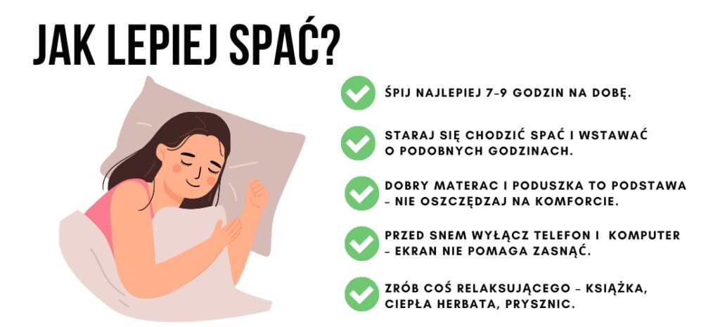 Infografika pokazująca co robić, żeby lepiej spać